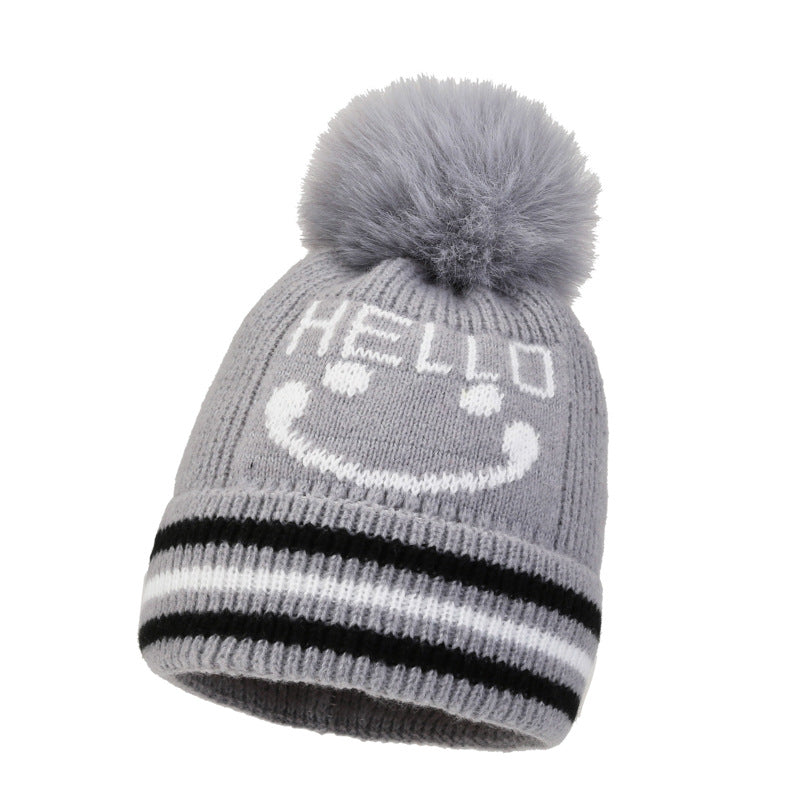 Wholesale 2023 Children's Hat Cartoon Smiling Face Plus Velvet Thickened Cotton Woolen Hat