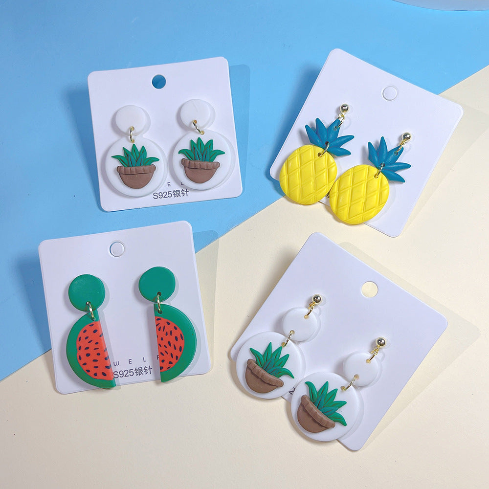 Pendientes de piña de fruta tropical de cerámica suave de verano al por mayor