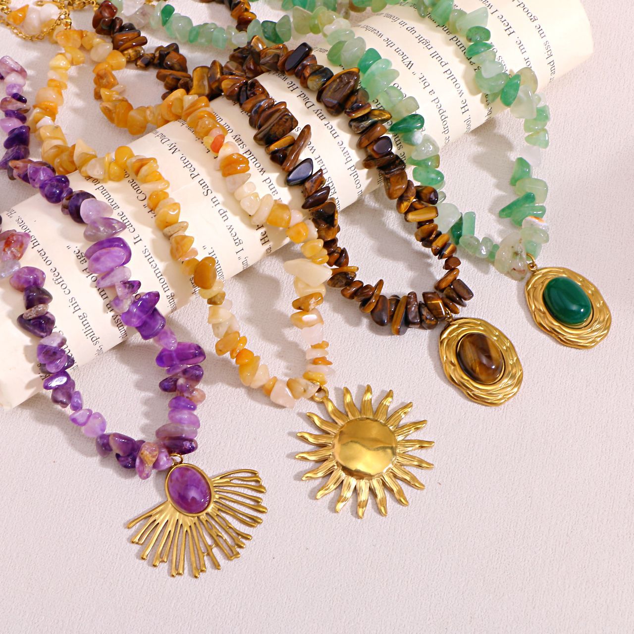 Wholesale Stone Gravel Pillar Necklace Titanium Steel Clavicle Chain
