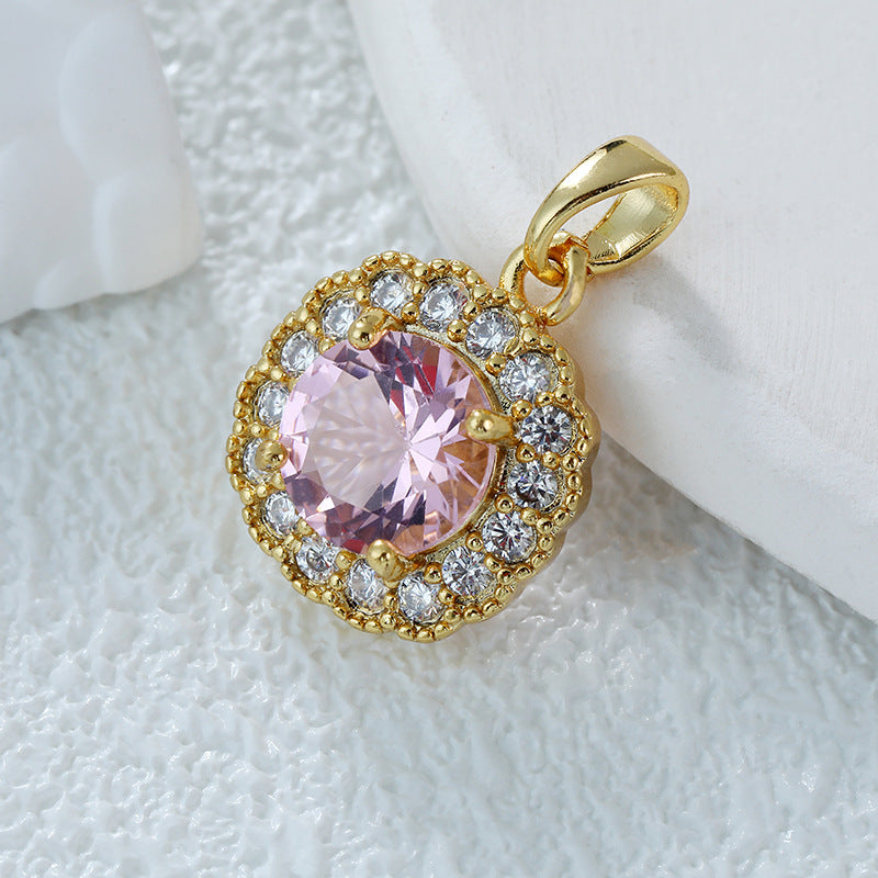 Wholesale Real Gold Electroplated Color-preserving Zircon DIY Personality Flower Geometric Temperament Necklace Pendant