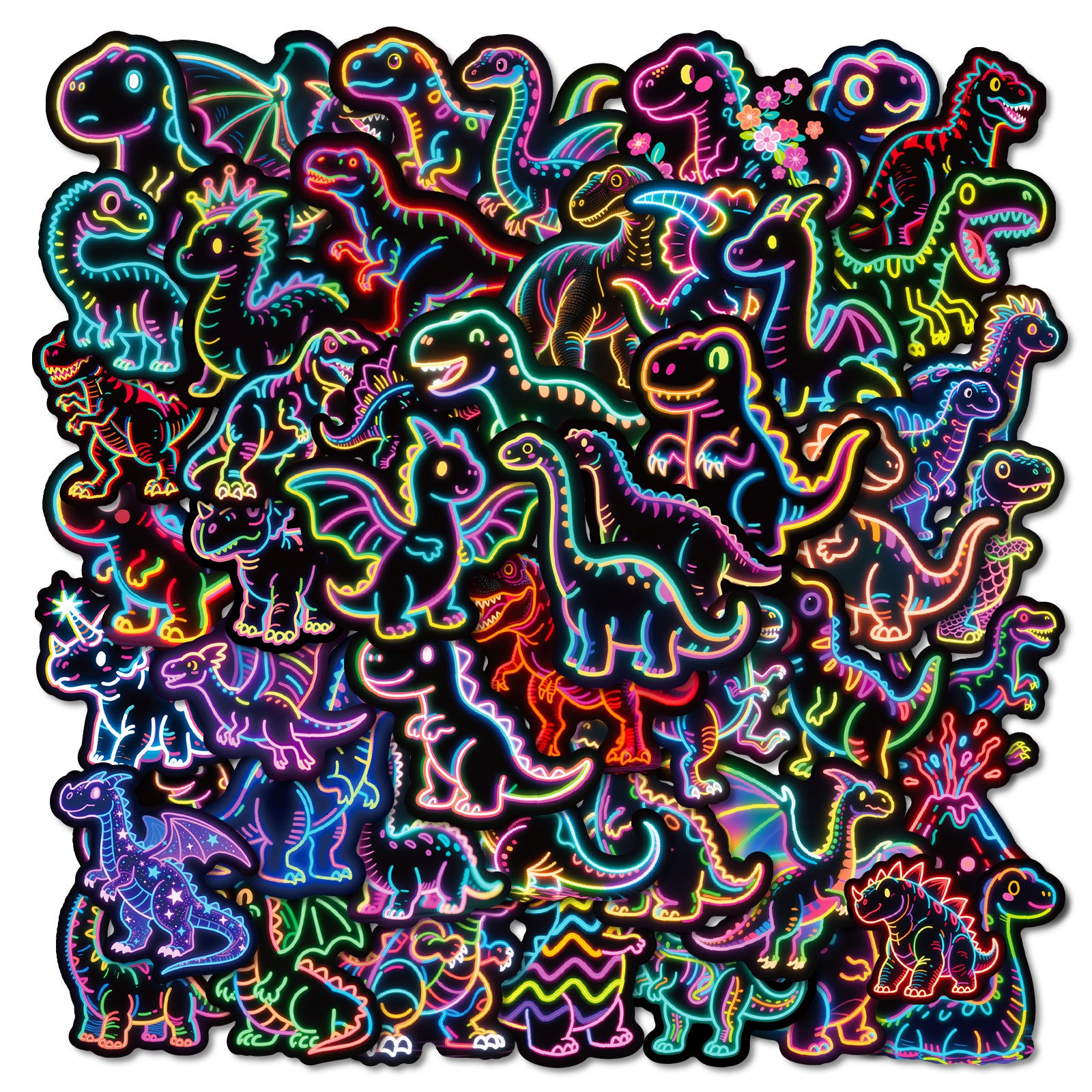 Wholesale 56 Neon Dinosaur Black Edged Colorful Cartoon Graffiti Stickers