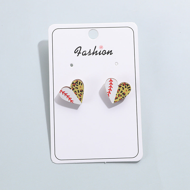 Wholesale Event Sports Accessories Heart Shaped Ball Wooden Earrings