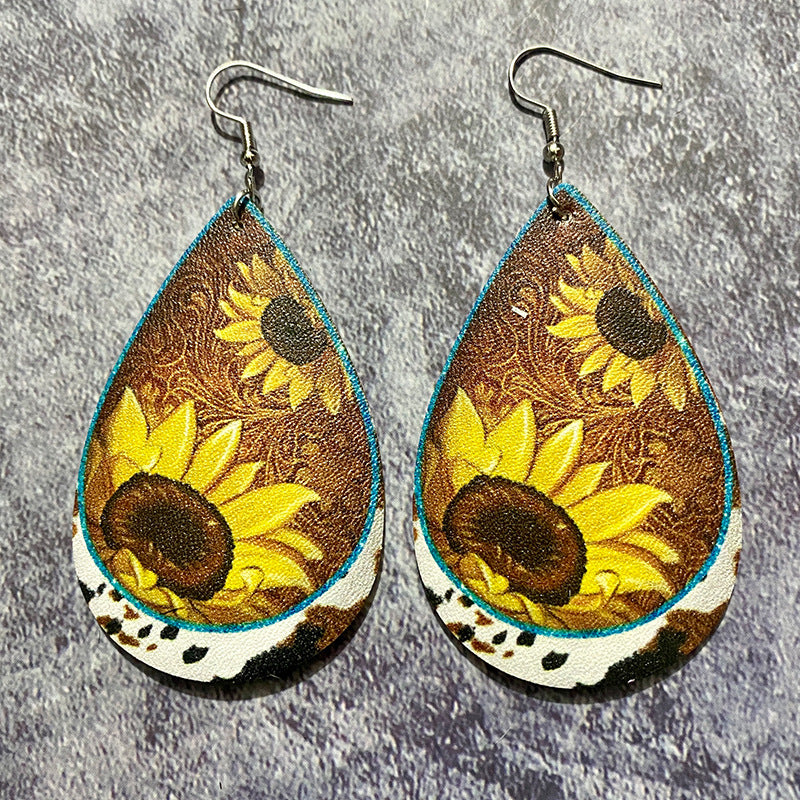 Wholesale Western Vintage Bohemian Water Drop Leather Earrings