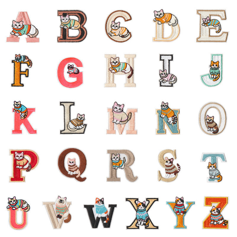 Wholesale 26Pc Embroidered Cat Alphabet Patches With Adhesive Back For Clothing Bags Pet Apparel And Towels