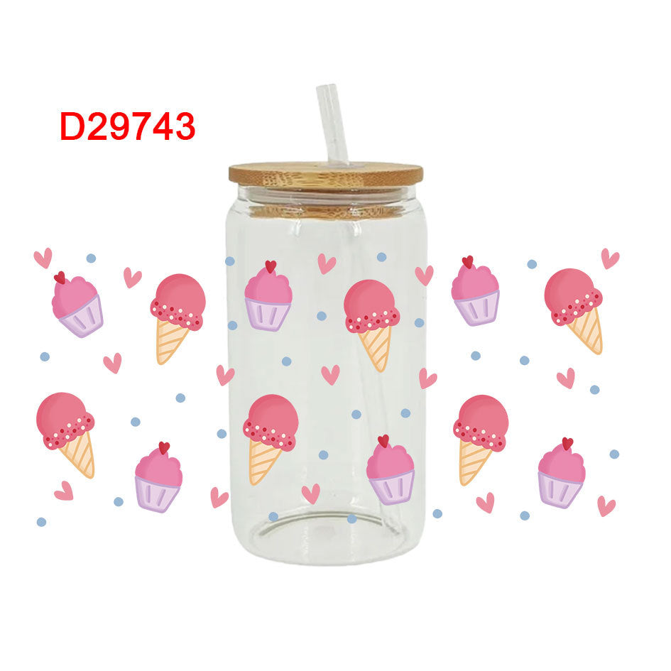 Wholesale Pink dessert ice cream series 16oz Cup UV DTF Wraps