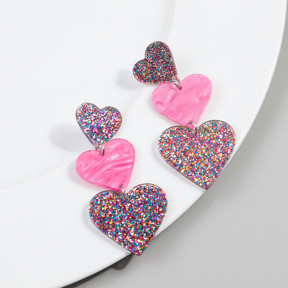 Wholesale  Peach Heart Love Glitter And Acrylic Color Earrings