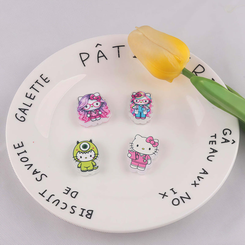 Wholesale 10pcs Cartoon print transparent acrylic beads OLY Exclusive