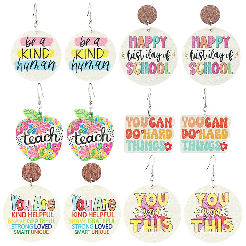Wholesale Teacher Appreciation Week Graduation Season Textured Wood Earrings