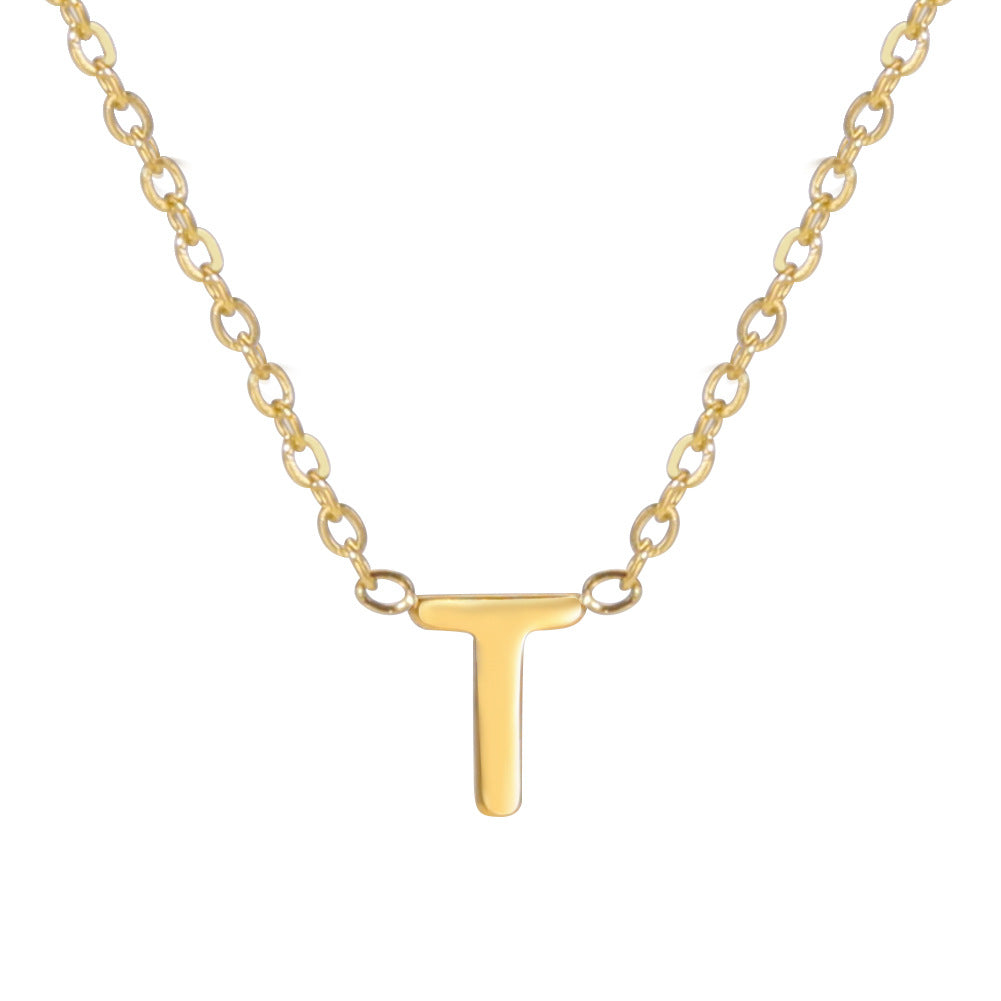 Wholesale 26 Letter 18k Genuine Gold Electroplating Non Fading Stainless Steel Necklace
