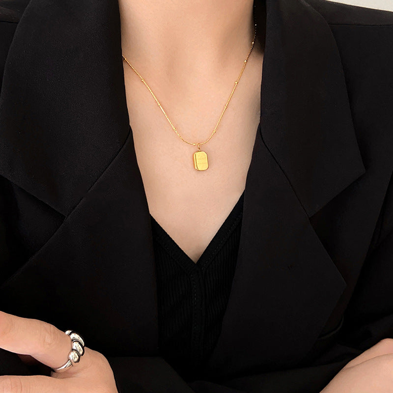 Wholesale Titanium Steel Gold Brick Letter Square Bead Necklace Clavicle Chain