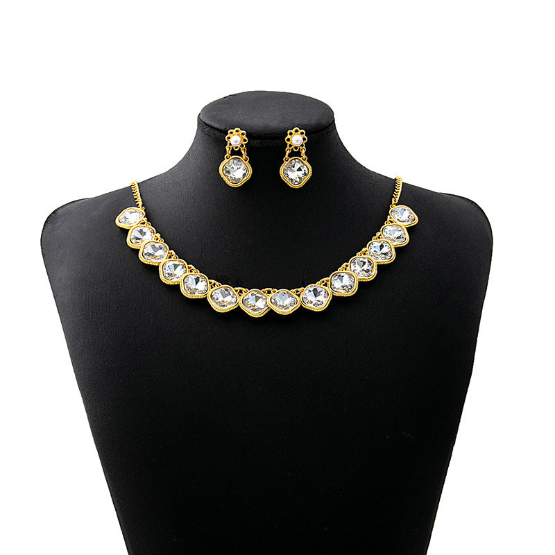 Wholesale Oval Square Jewelry Set Flowers Evening Bridal Accessories Necklace Vintage Earrings