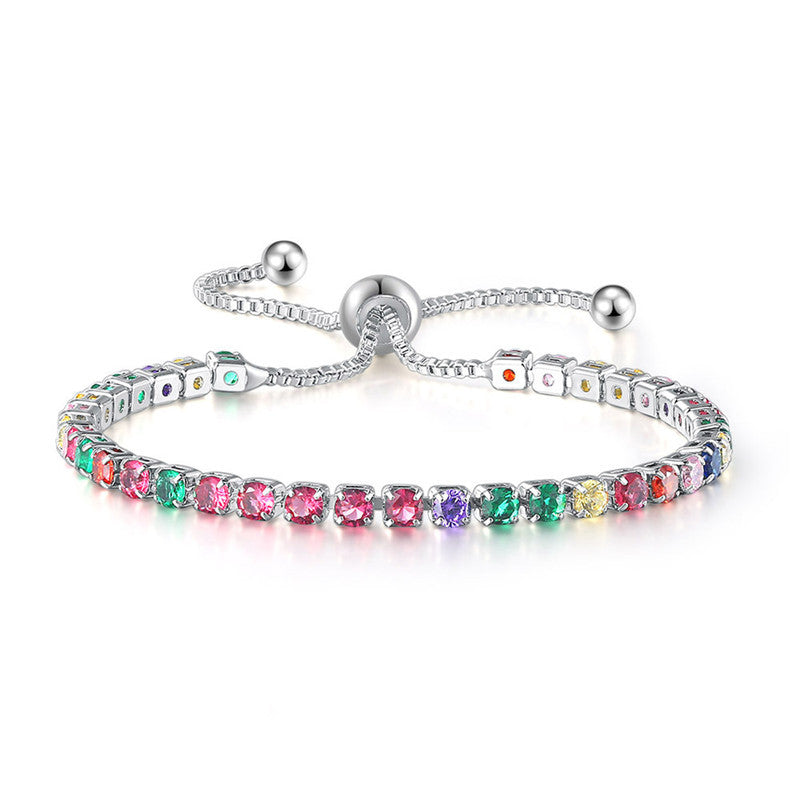 Wholesale Fashion Colorful birthstone Bracelet Adjustable Diamond Crystal Tennis Bracelet Female Zircon Bracelet