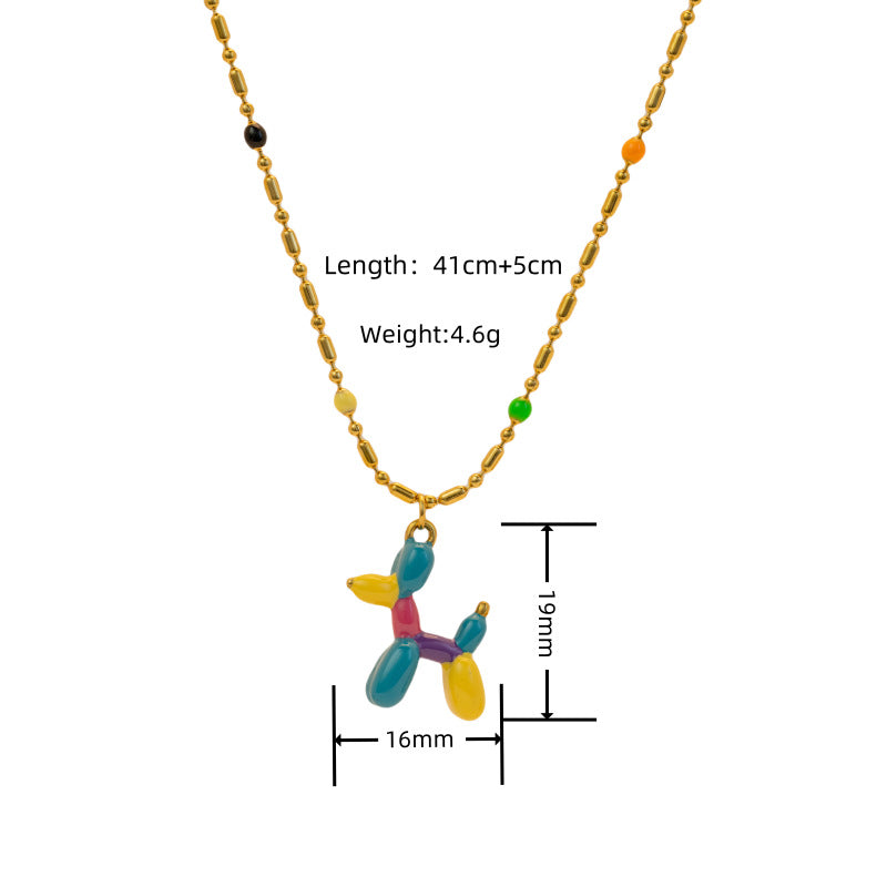 Wholesale colorful oil drop enamel not fade oil painting dog Stainless steel necklace