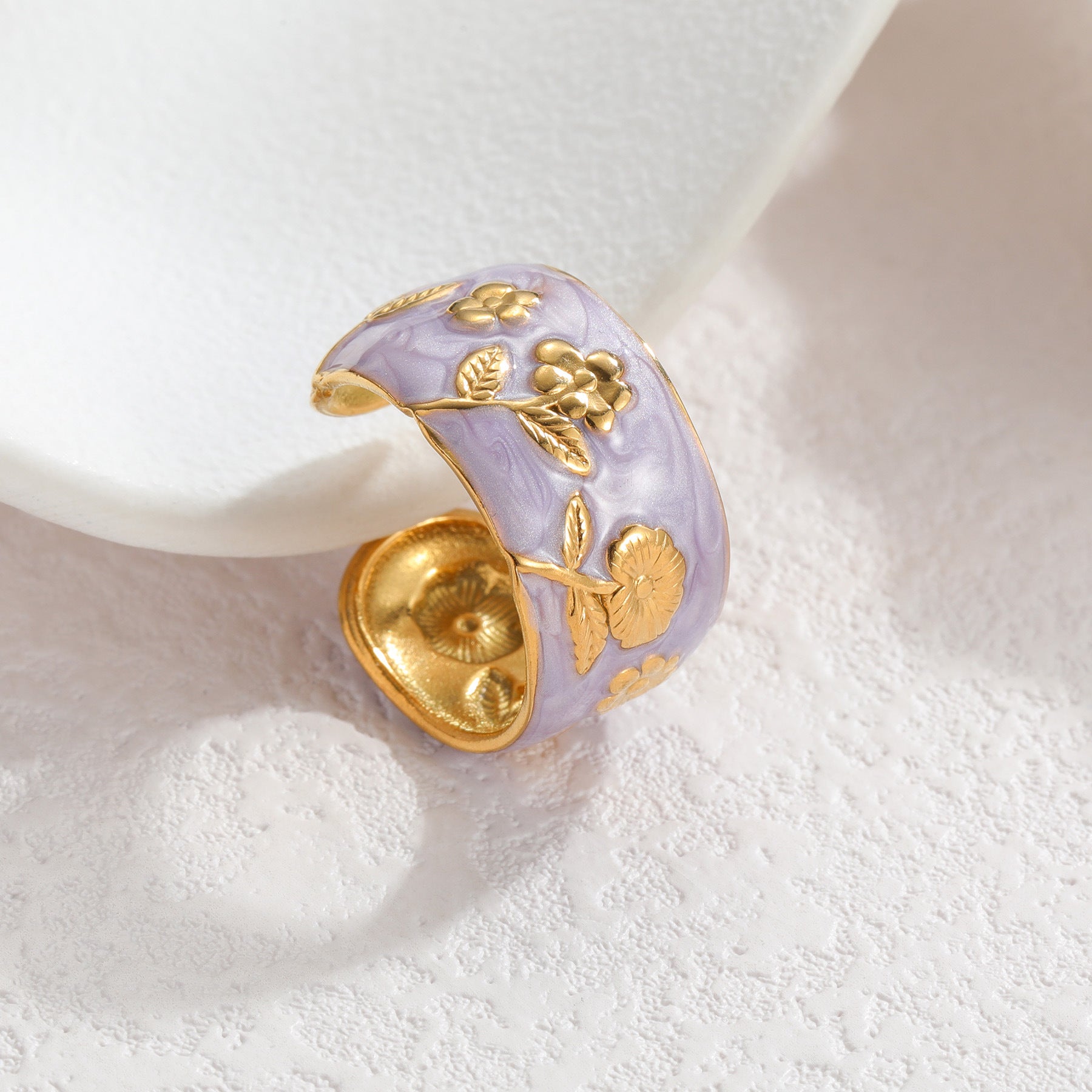 Wholesale Trendy Morandi Enamel Flower Open Ring Stainless Steel Jewelry Accessory For Everyday Office Style