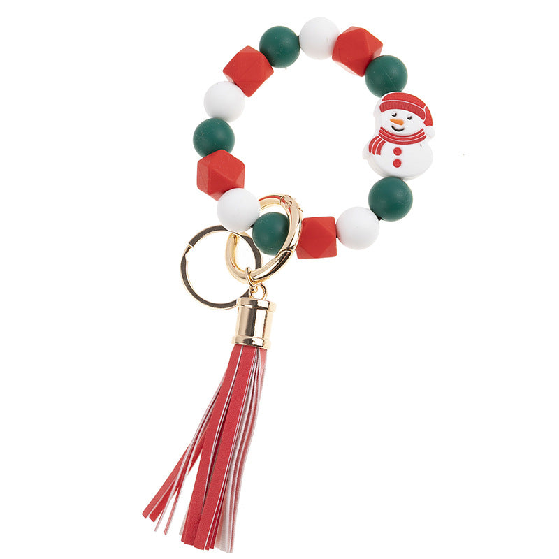 Wholesale Christmas Silicone Beaded Bracelets Keychain