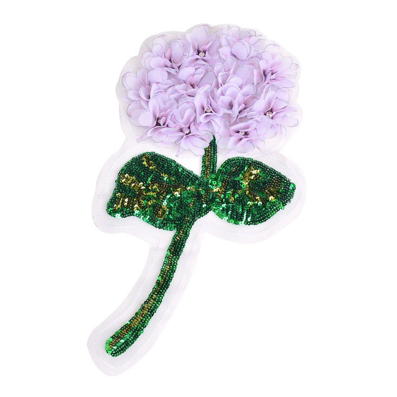Wholesale Trendy Purple Sequined Hydrangea Applique Patch Hand Sewn Beaded Embroidery DIY Craft Supply For Coat Decoration
