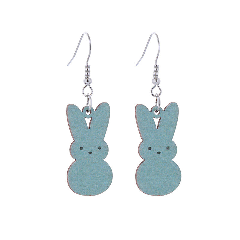 Wholesale Easter Candy Color Bunny Wooden Earrings