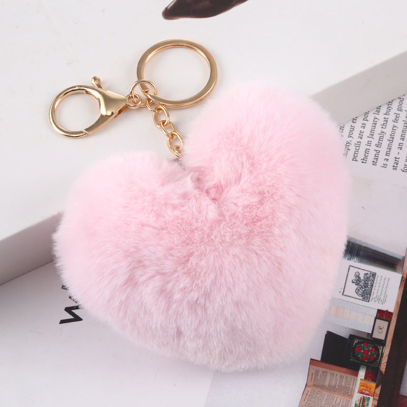 Wholesale Plush Love Keychain Peach Heart Ball Keychain