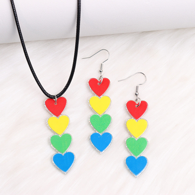Wholesale Valentine's Day Vertical Rainbow Heart Acrylic Simple Personality Earrings