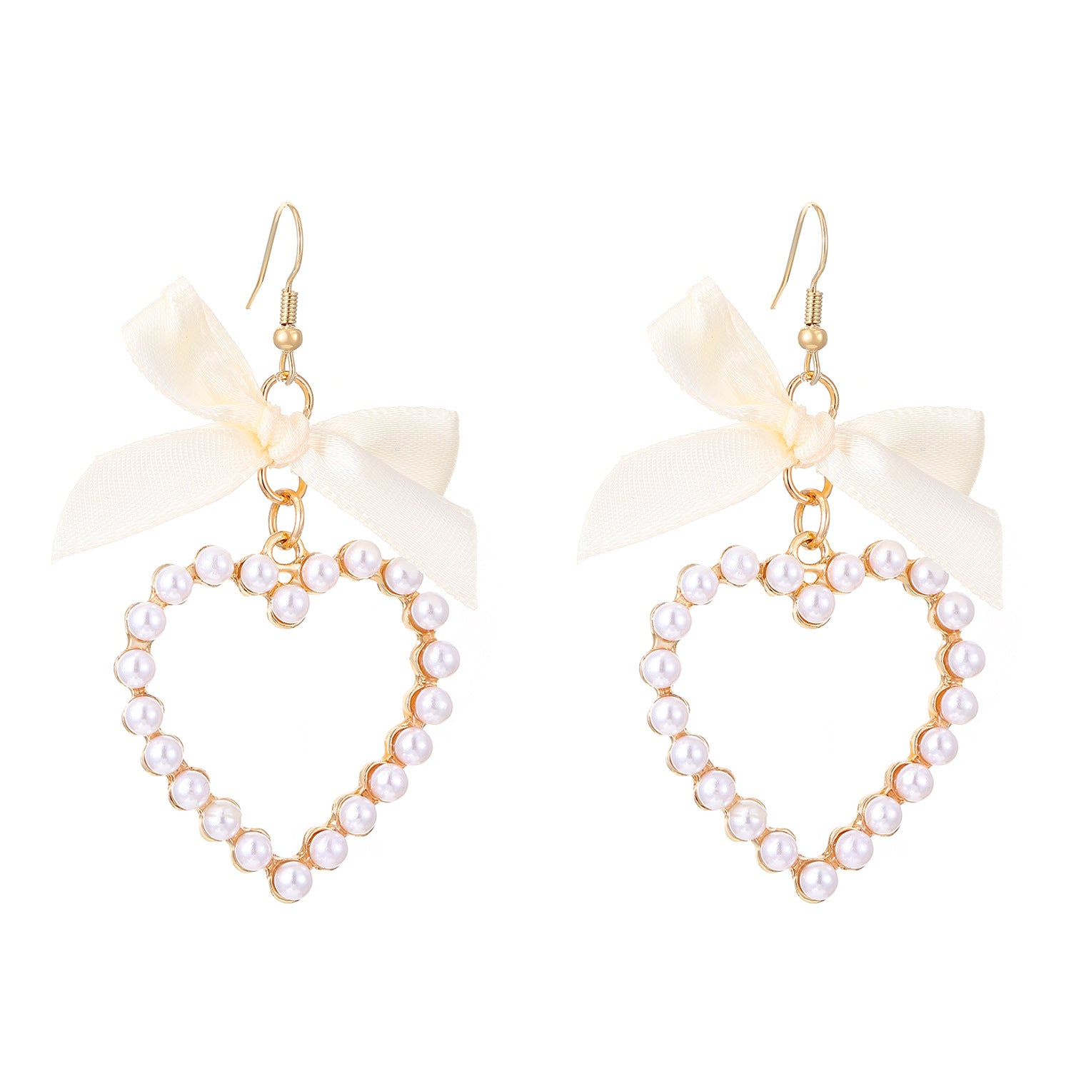 Wholesale Sweet bowknot ribbon pearl heart earrings