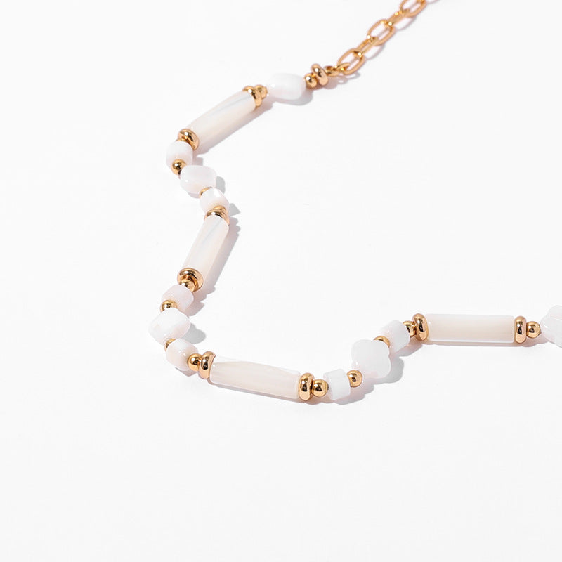 Wholesale brass plated real gold shell flower beaded bracelet