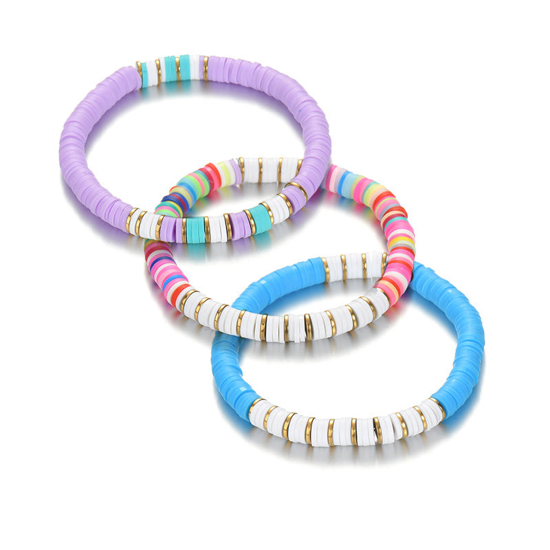 Wholesale Splicing Colorful Polymer Clay Diy Stainless Steel Bracelet
