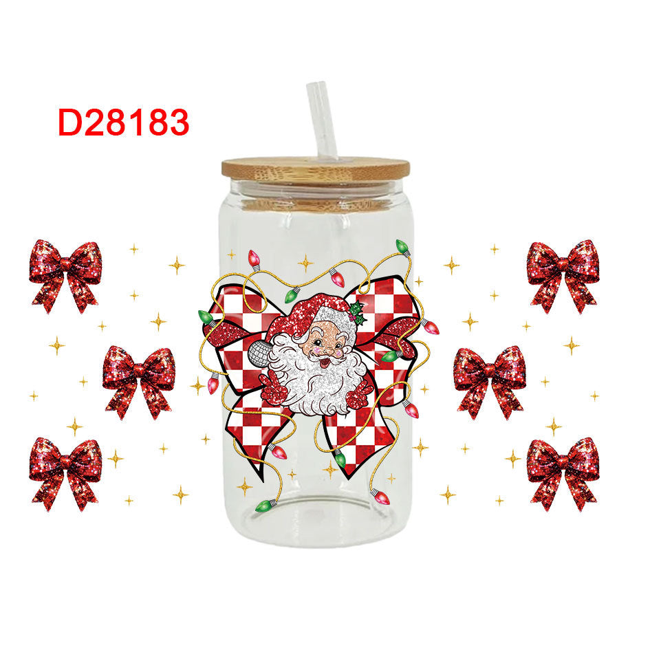 Wholesale Christmas Bow Santa Claus Series 16oz Cup UV DTF Wraps