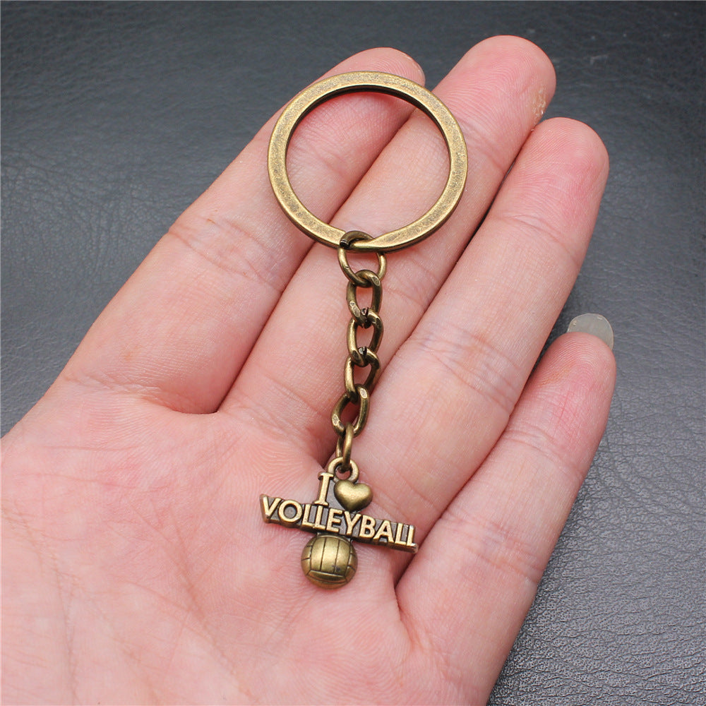 Wholesale 10PCS I Love Volleyball Pendant Metal Keychain