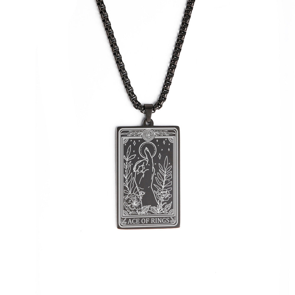 Wholesale Titanium Steel Square Tarot Card Series Ring King Stainless Steel Necklaces