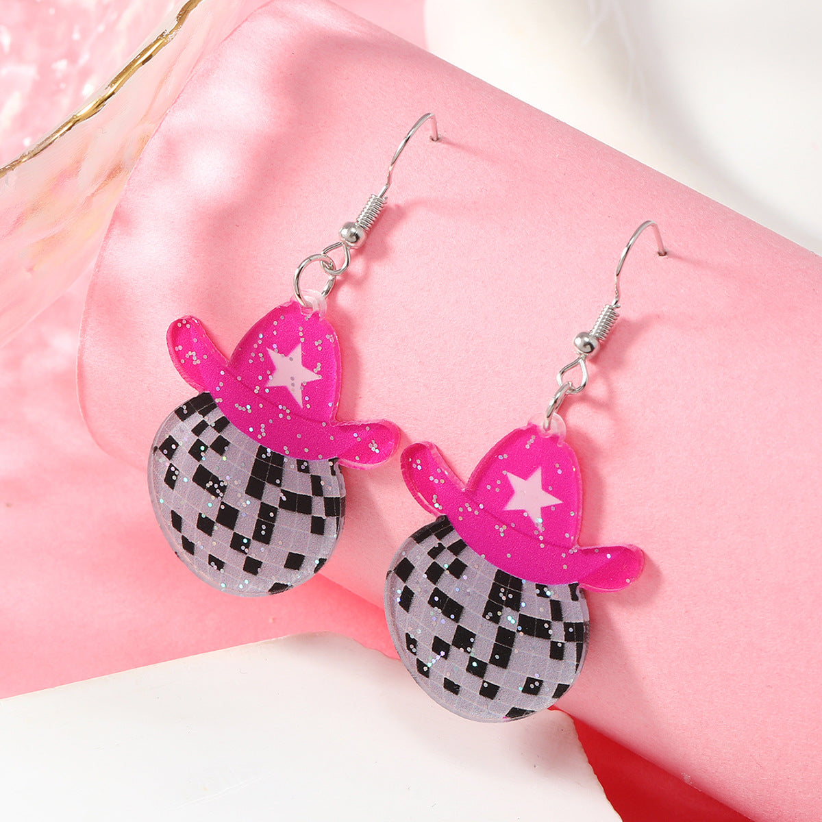 Wholesale Pink Series Hat Love Apple Acrylic Earrings