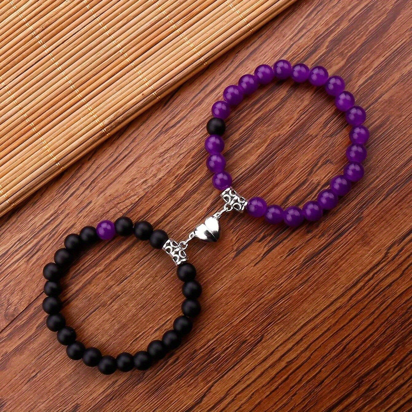 Wholesale Heart Magnetic  Agate Beaded Couple Bracelet