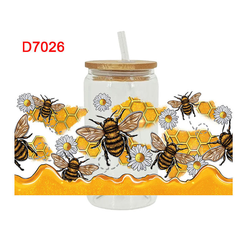 Wholesale Flowers  dragonflies  bees 16oz Cup UV DTF Wraps