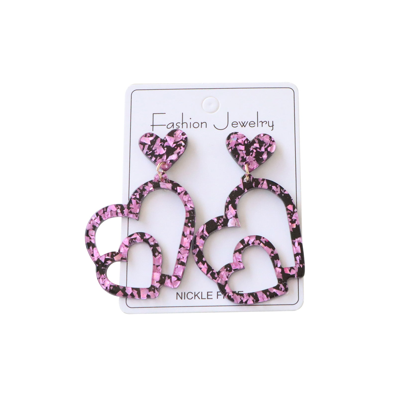 Wholesale Valentine' s Day Black and Pink Hollow Heart Acrylic Earrings