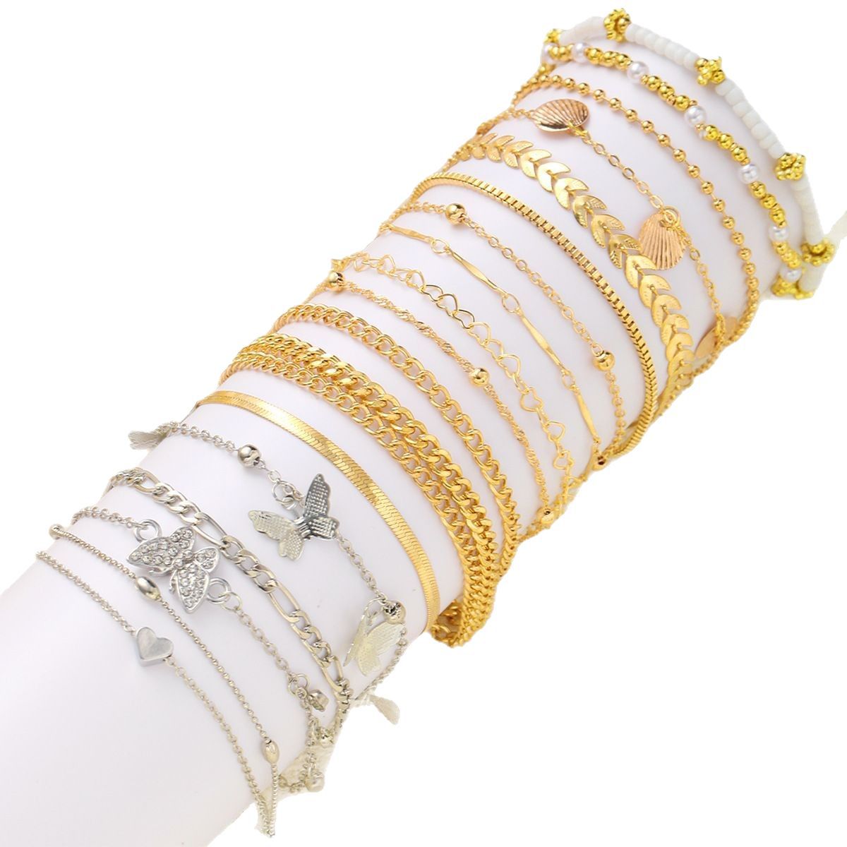 Wholesale Beach Style Butterfly Shell Rice Bead Anklet Set