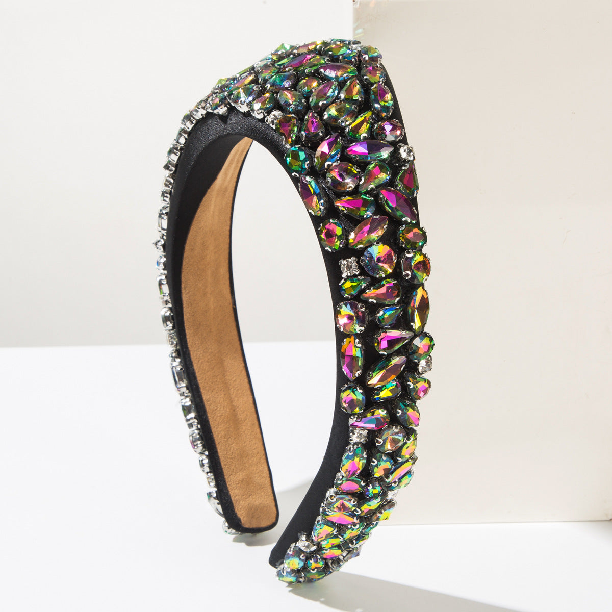 Wholesale Retro Baroque Glass Diamond Crown Wide Edge Headband