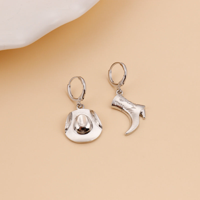 Wholesale Retro Gold Tone Hat Pendant Earrings For Women Fashion Accessory Gift Boutique Resale Jewelry
