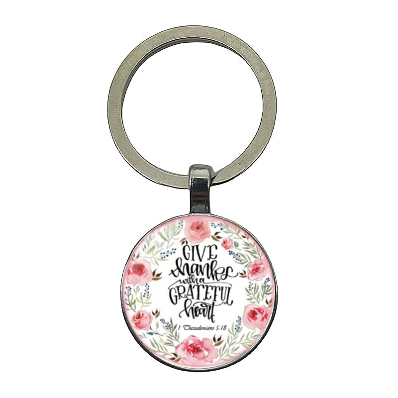 卸売レターフラワーパターンジェムストーンメタルキーホルダー