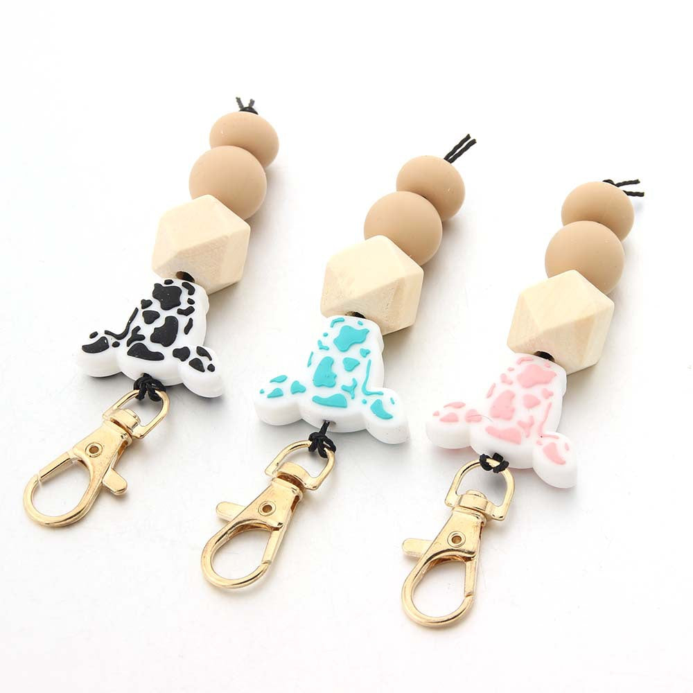 Wholesale Cartoon Bull Head Silicone Bead Keychain