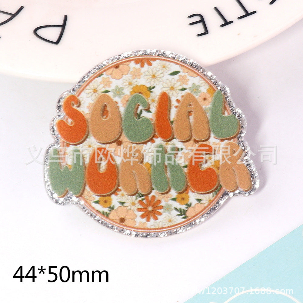 Wholesale New loose powder cartoon letters cute jewelry acrylic pin DIY patch accessories