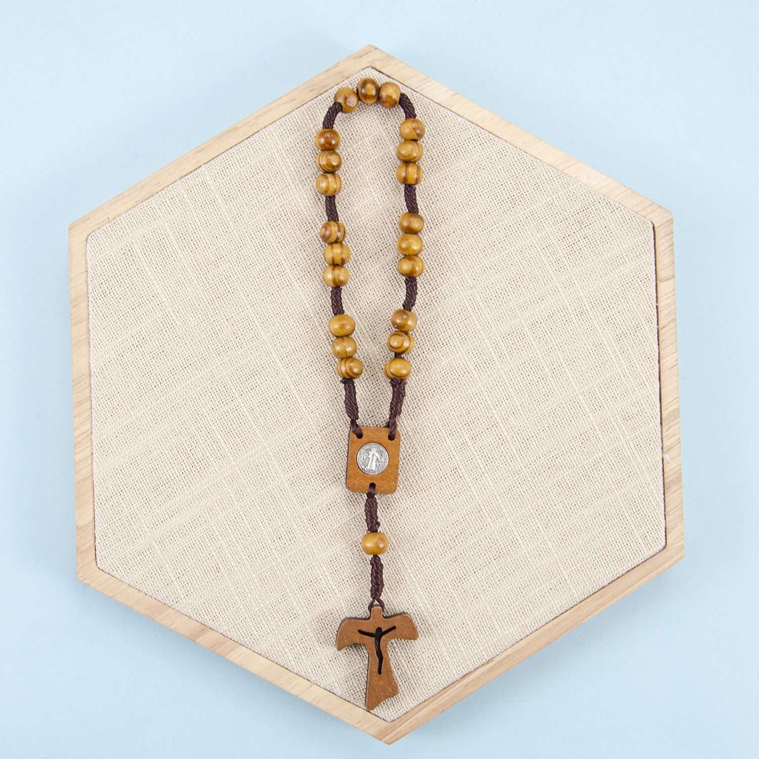 Wholesale Wooden cross rosary woven Easter necklace
