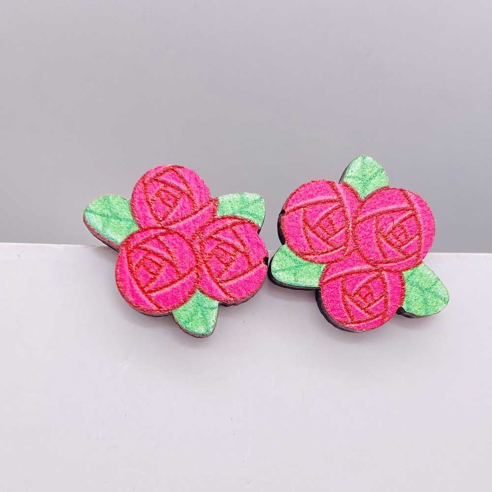 Wholesale Valentine's Day Pink Envelope Dwarf Rose Wooden Earrings