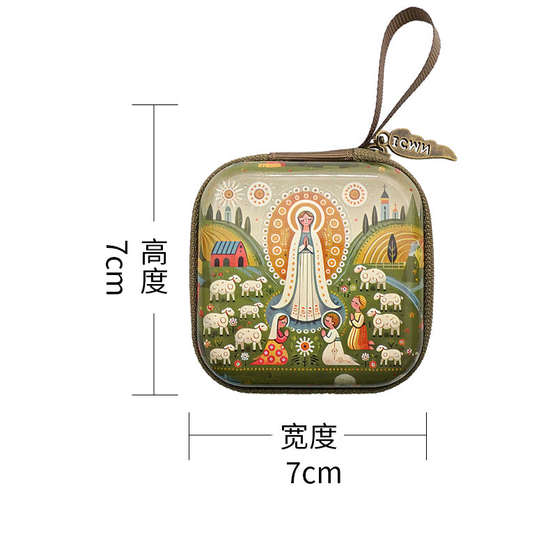 Wholesale Square hand drawn cartoon pattern portable coin purse