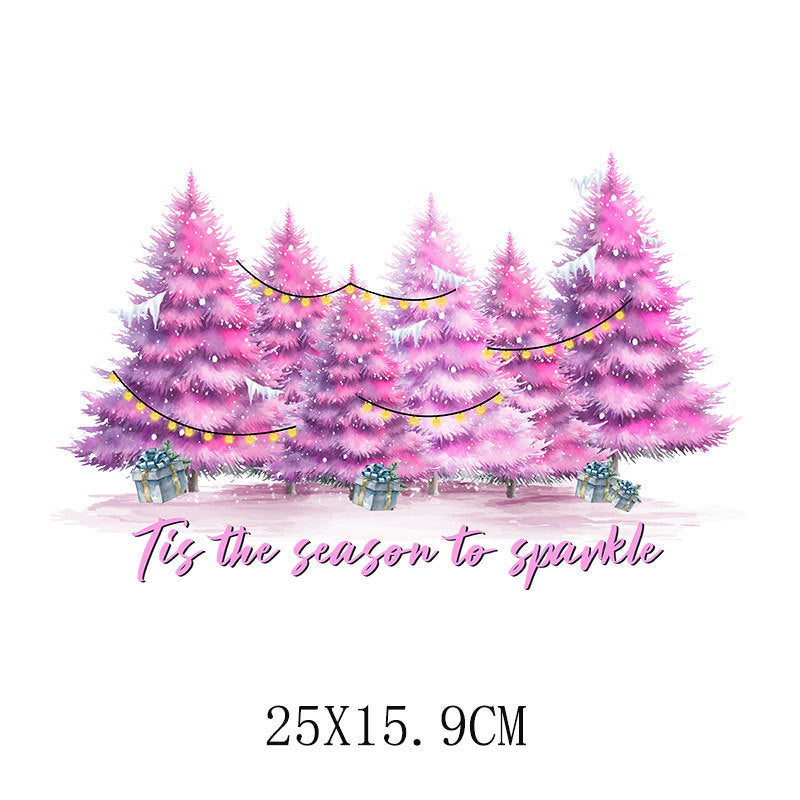 Wholesale Christmas pink heat transfer pattern  UV DTF Ready to Press Transfers Wraps