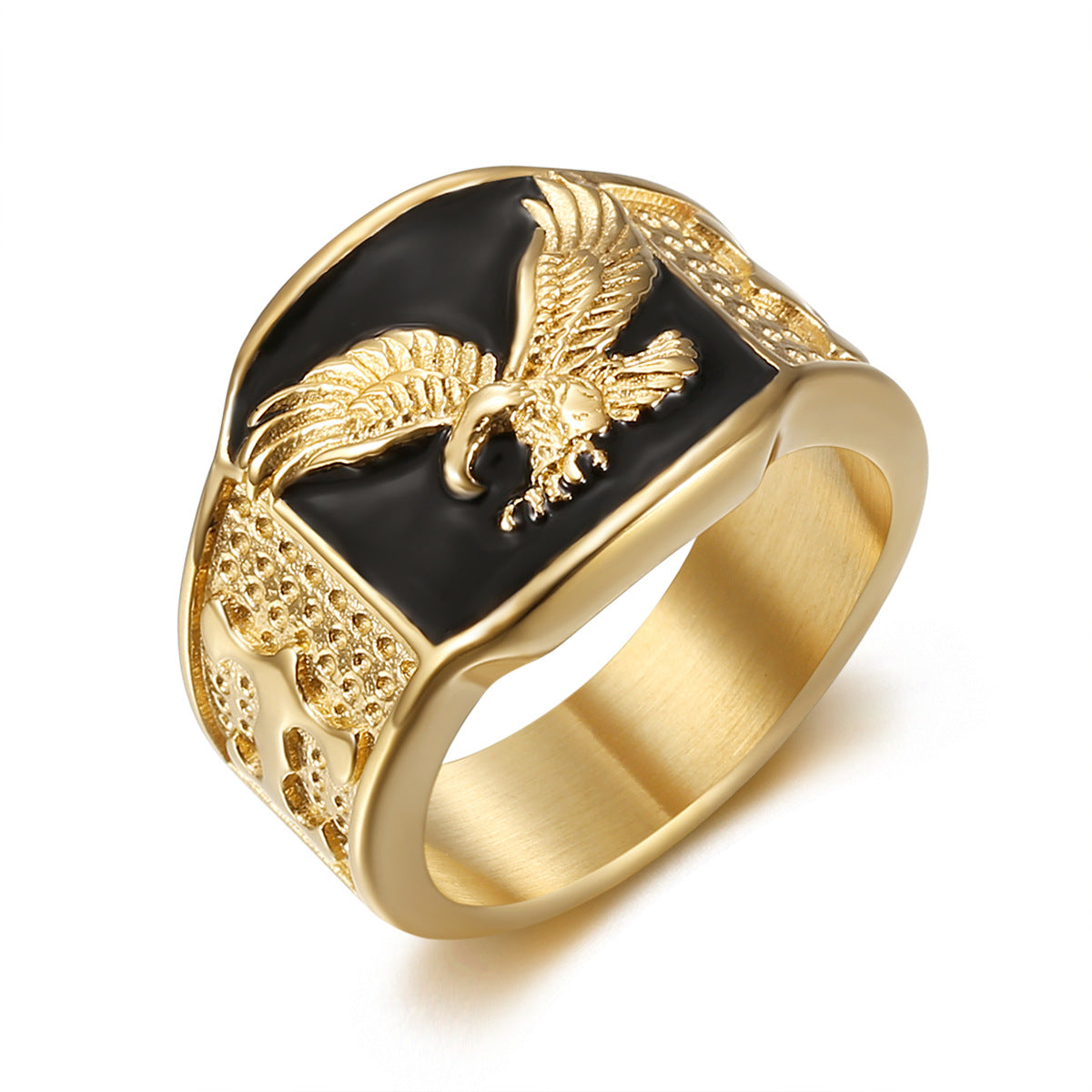 Wholesale explosions hip hop  jewelry stainless steel gold plated wings flying domineering men's ring