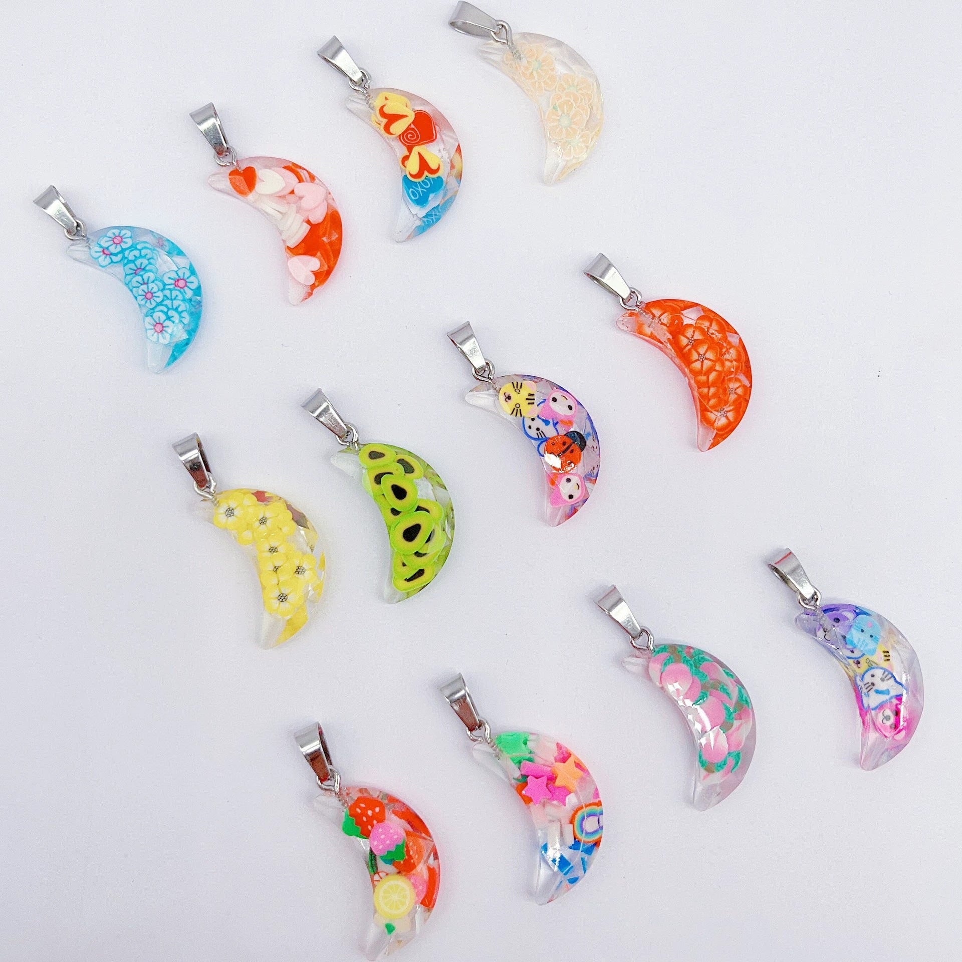 Wholesale 10pcs Luminous Fluorescent Cross Hexagonal Column Moon Heart Acrylic Beads