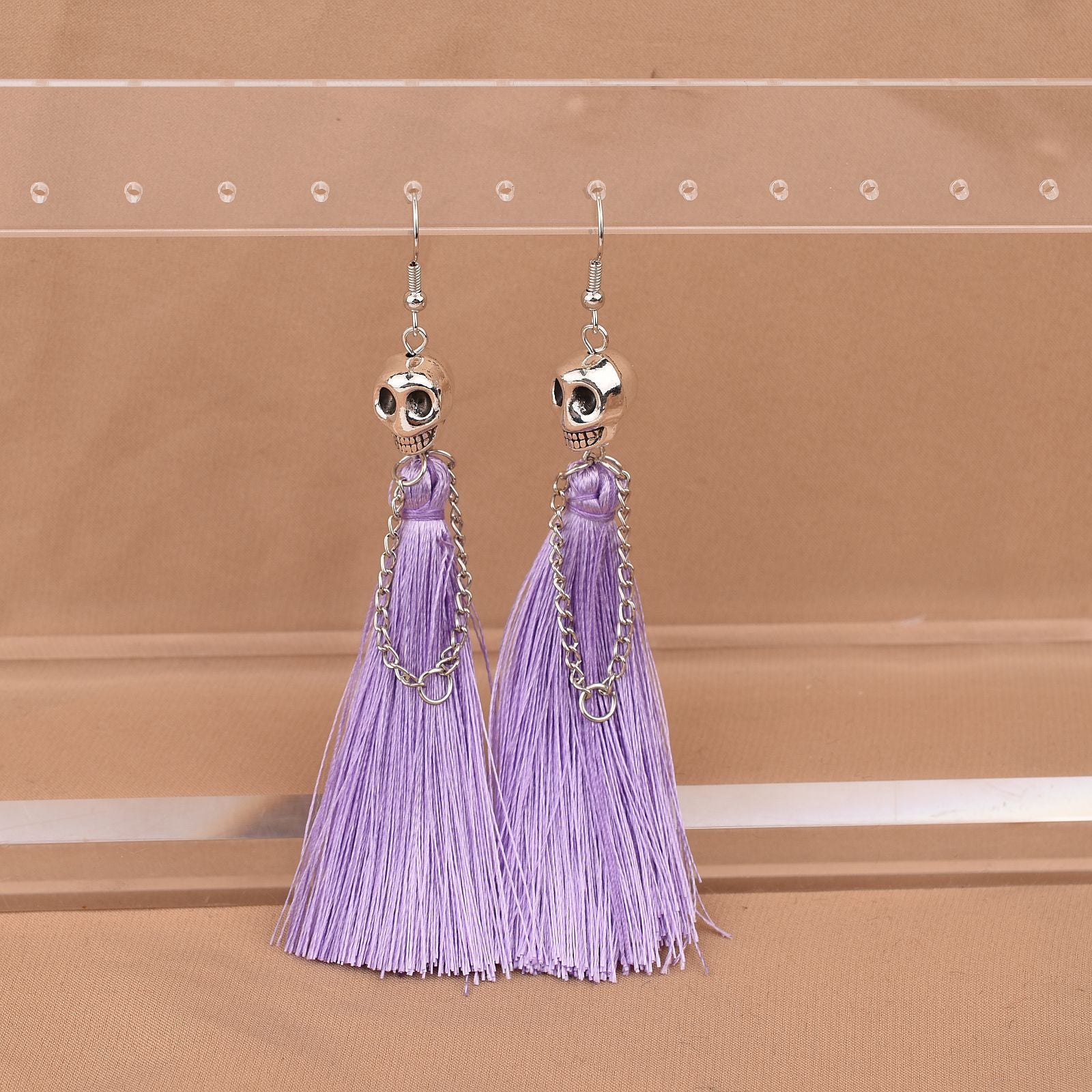 Wholesale Halloween Skull Tassel Multicolor Earrings