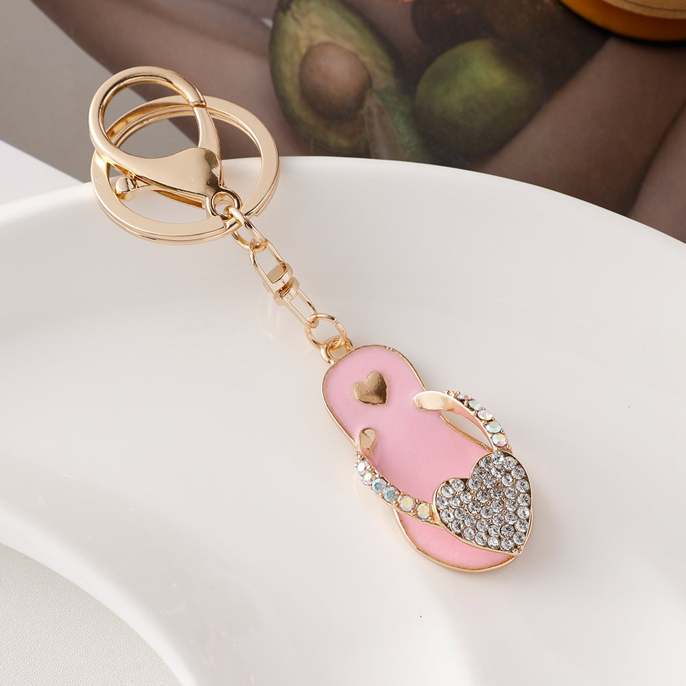 Wholesale Diamond-encrusted Love Small Slippers Car Metal Keychain