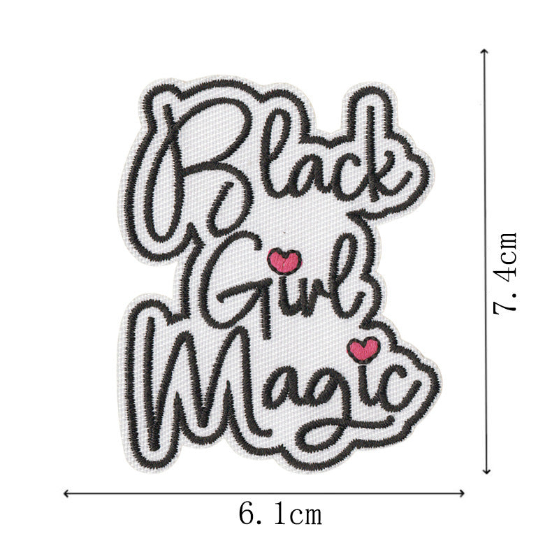 Wholesale Modern Cartoon Black Girl Embroidered Iron On Patches 14 Piece Letter Applique Set For Coat DIY Craft Supply