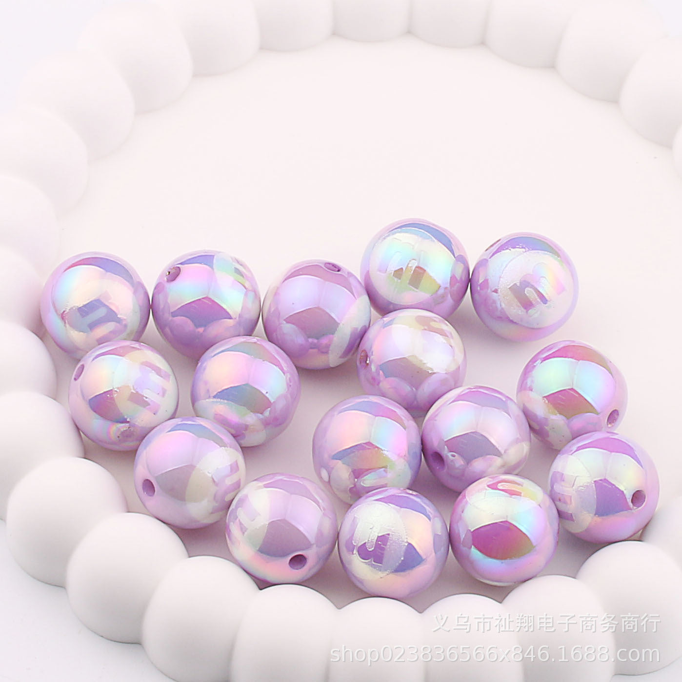 Wholesale 20pcs Acrylic UV Plating Engraving M Bean Straight Hole Two-color DIY Beads