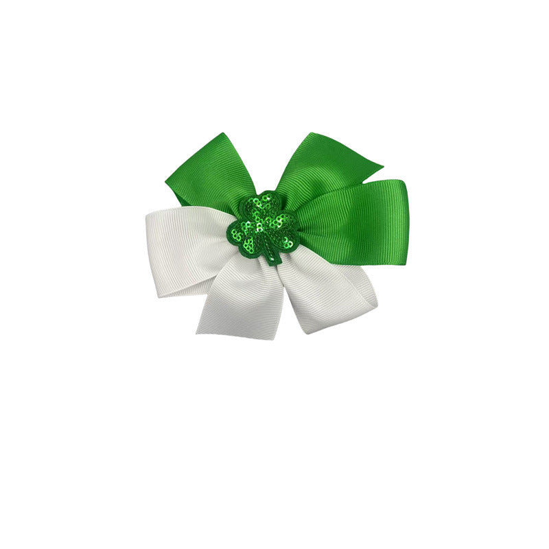 Wholesale St.  Patrick' s Day Green Clover Bow Hair Clip